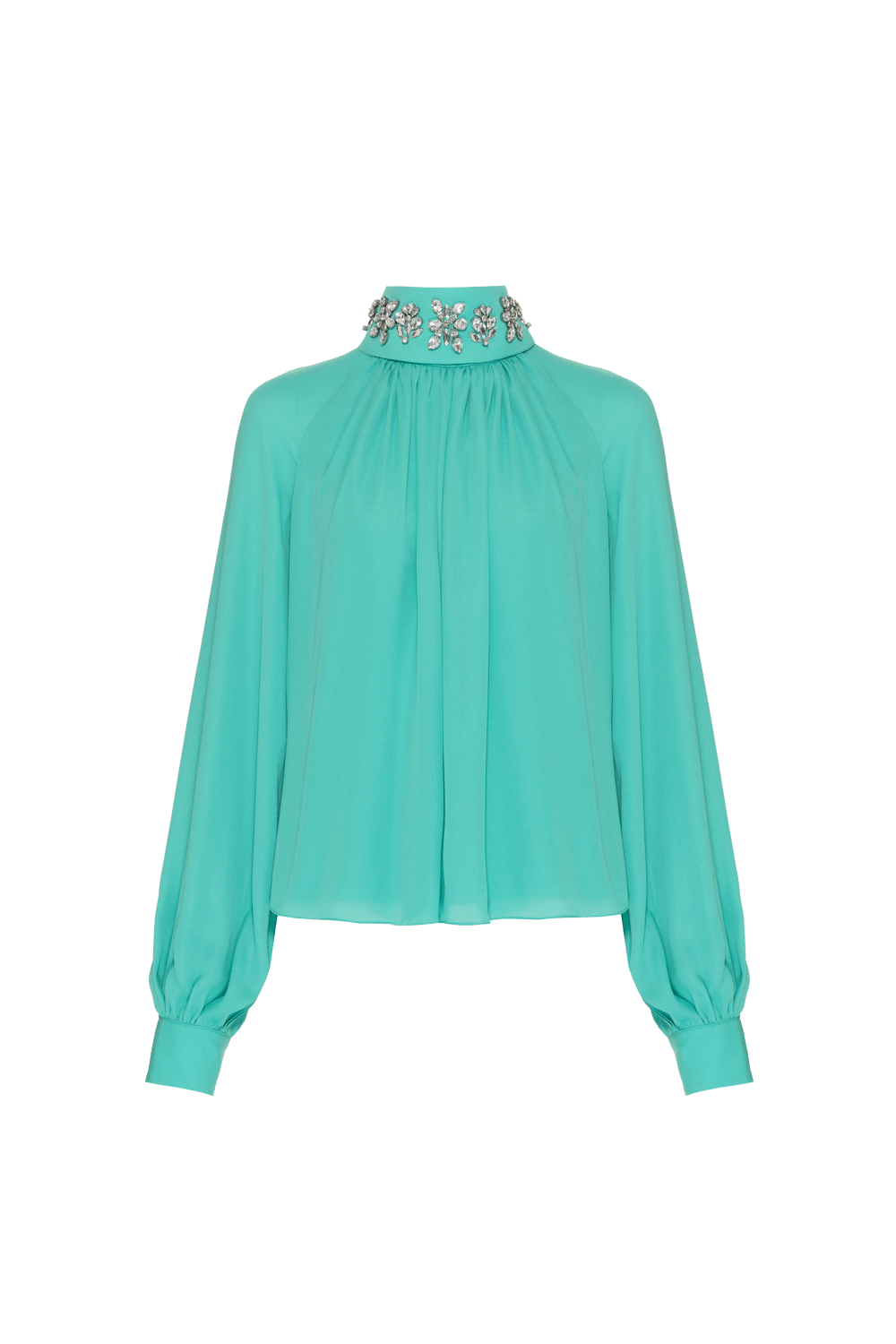 BLUSA GOLA REMOVÍVEL FRANZIDOS CREPE GRACE AZUL