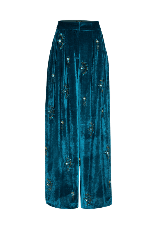 CALÇA BORDADO NEW RADIANT VELVET AZUL PETRÓLEO