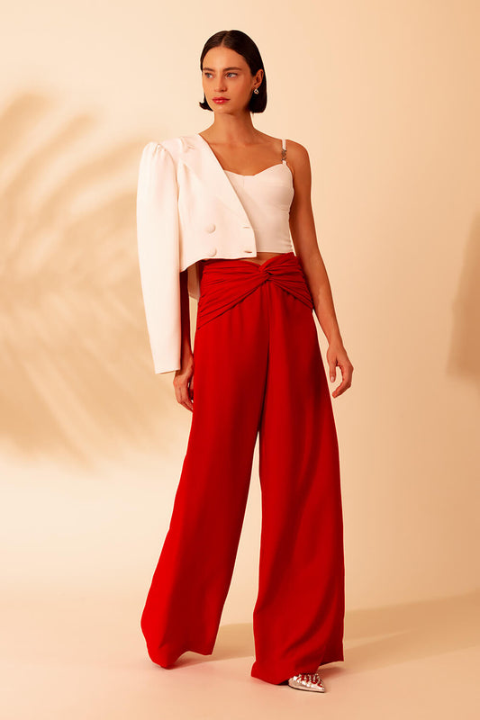 CALÇA AMPLA CREPE DESIRE VERMELHO
