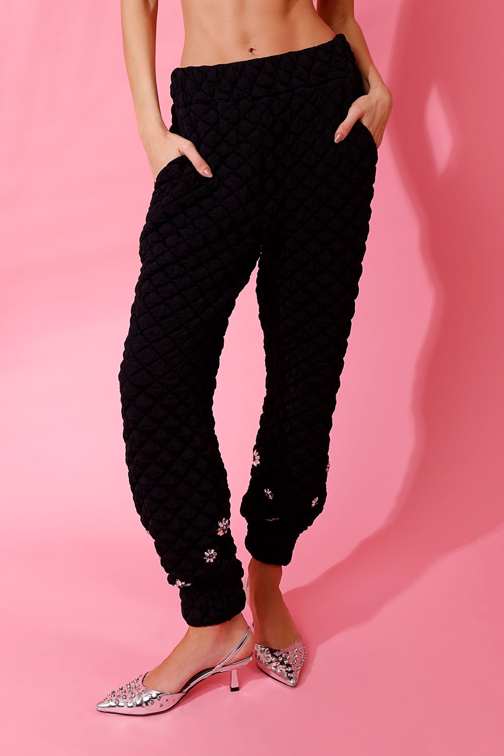 CALÇA BORDADA MATELASSÊ SHINE DROP PRETO