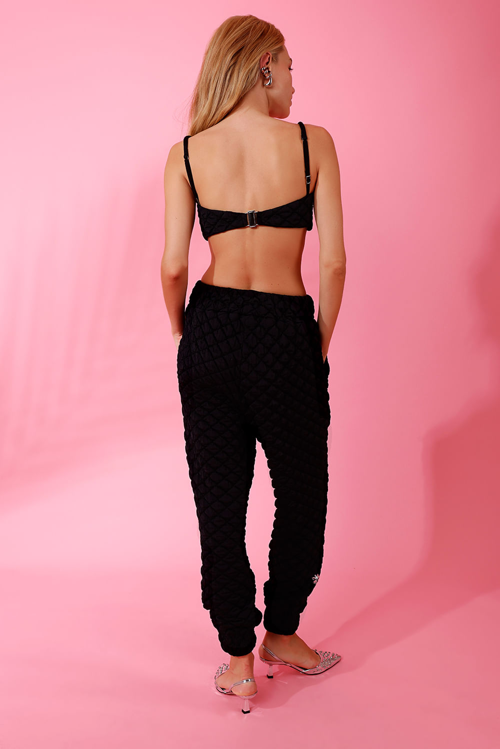 CALÇA BORDADA MATELASSÊ SHINE DROP PRETO