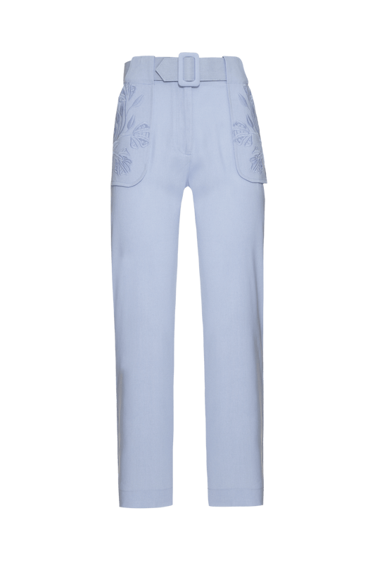 CALÇA BORDADA LINHO RICHELIEU URBAN AZUL