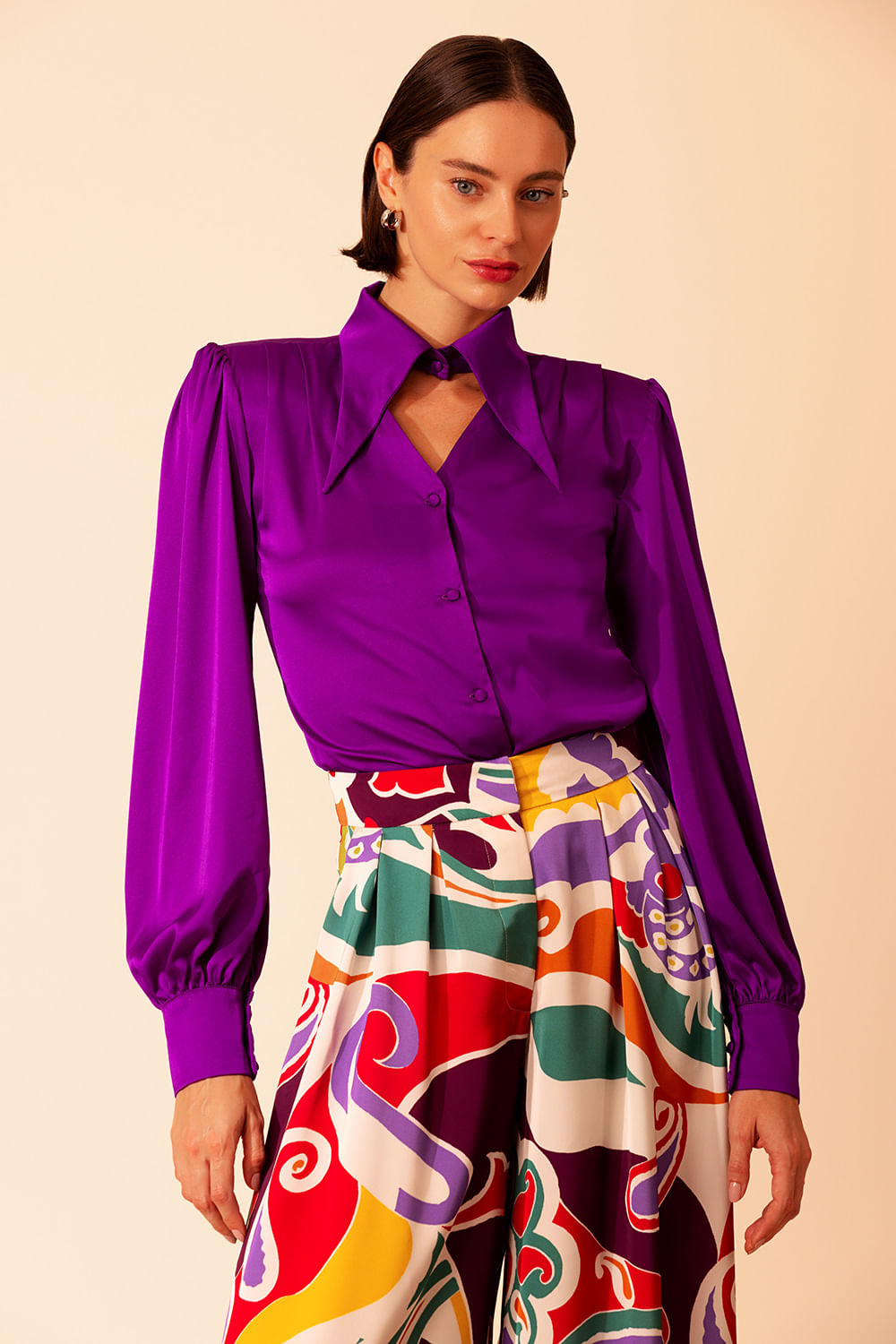 CAMISA RECORTE CETIM MIRACLE MOOD ROXO