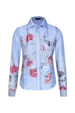 CAMISA ENTREMEIO CETIM FLORAL MURAKAMI AZUL