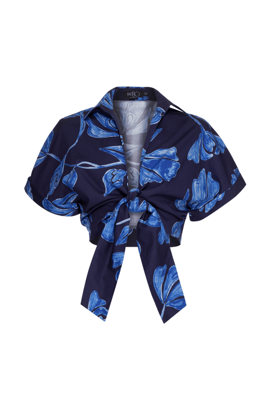 CAMISA AMARRAÇÃO SUZY FLOWER AZUL MARINHO