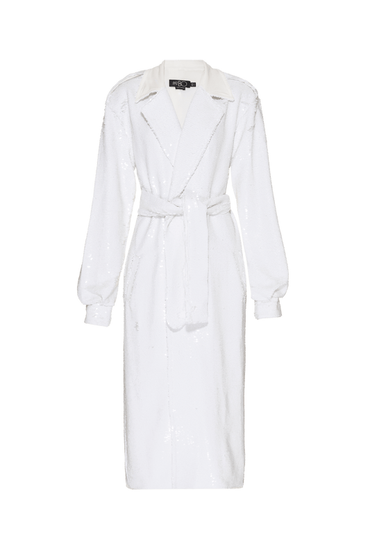 CASACO LONGO FAIXA PAETÊ VIBRANT OFF WHITE