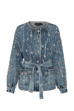 JAQUETA BORDADA FAIXA ESSENTIAL DENIM AZUL