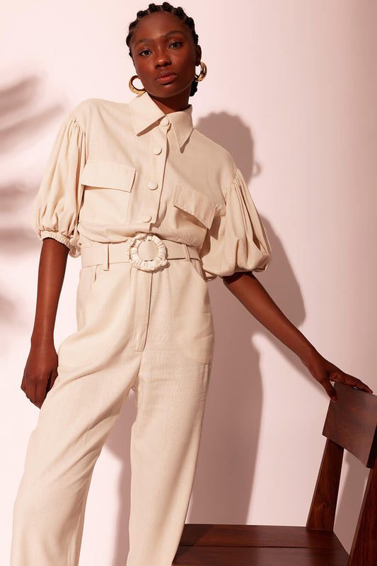 MACACÃO BOLSOS LINHO NATURAL REFRESH BEGE