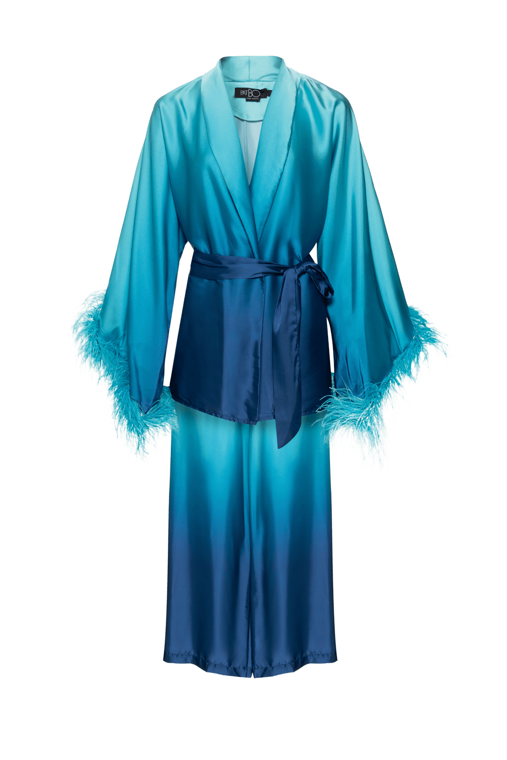 PIJAMA LONGO CETIM DEGRADÊ ACQUA AZUL COM VERDE