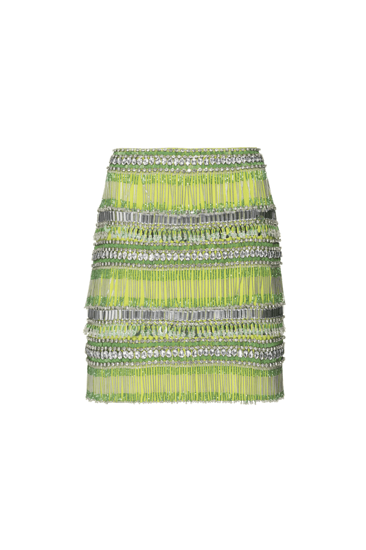 SAIA CURTA BORDADA CREPE JOYFUL VERDE