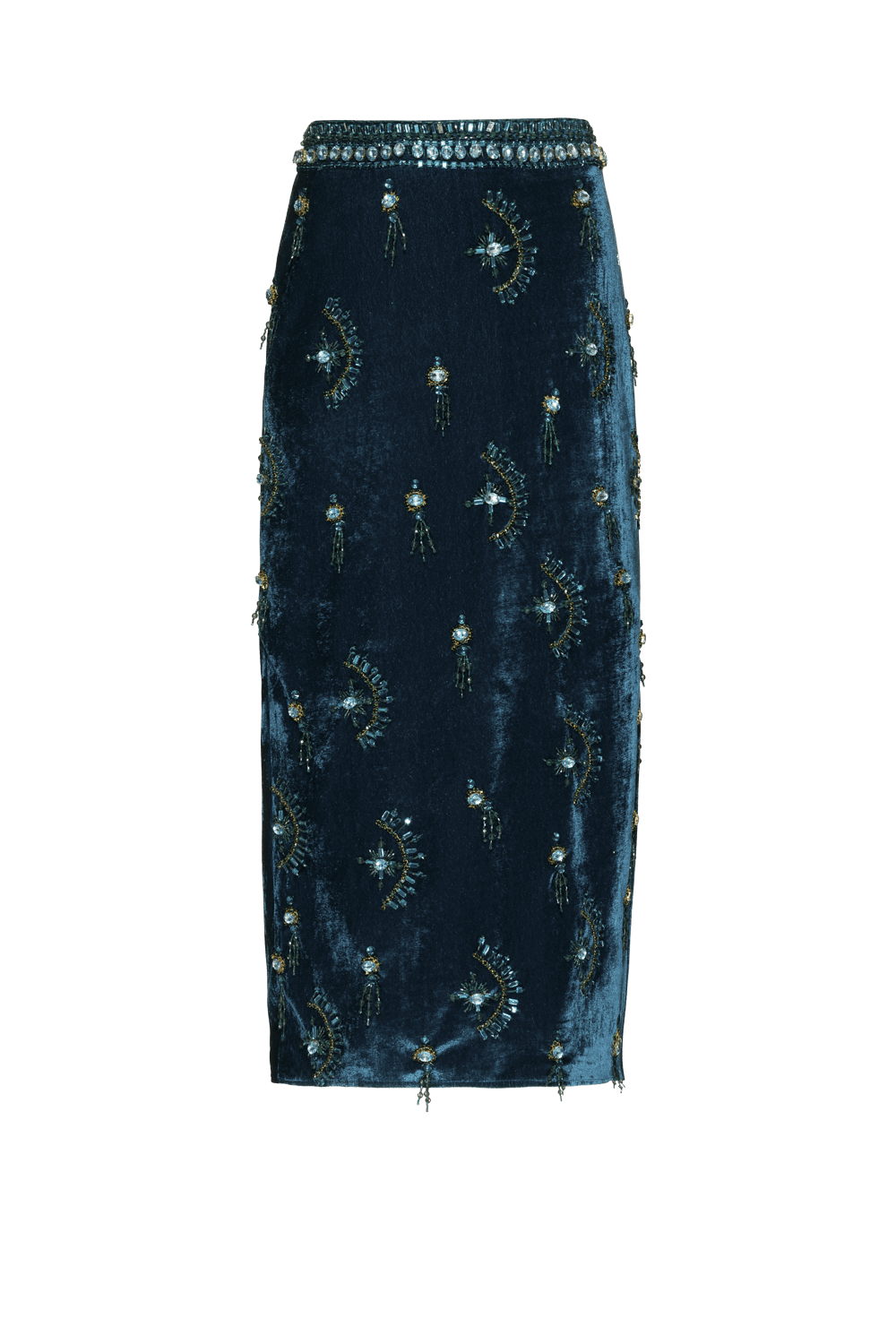 SAIA MÍDI BORDADO NEW RADIANT VELVET AZUL PETRÓLEO
