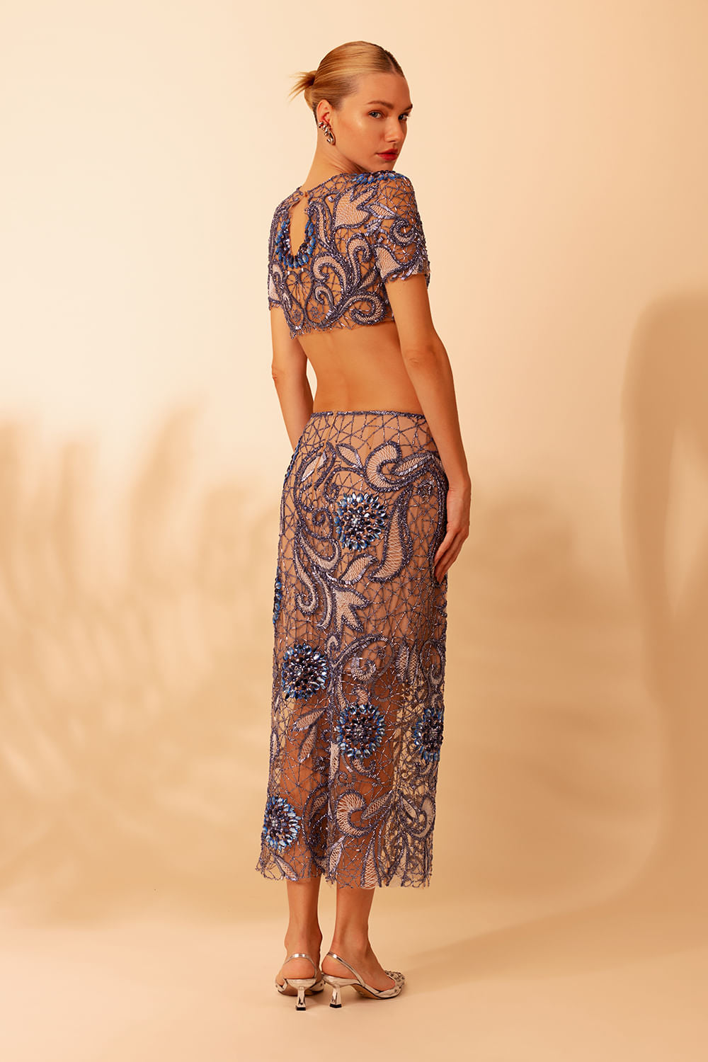 SAIA BORDADA TULE GLAM MOSS AZUL