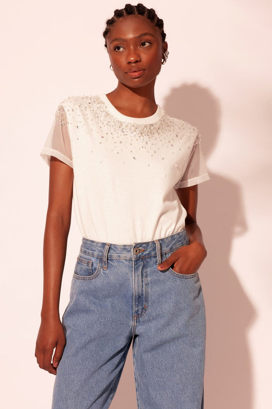 T-SHIRT MANGA BORDADA SENSES OFF WHITE