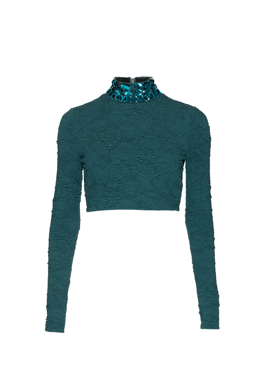 TOP CROPPED GOLA ALTA JACQUARD NOSTALGIC MEMORIES VERDE PETROLEO