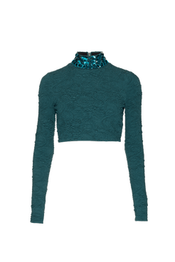 TOP CROPPED GOLA ALTA JACQUARD NOSTALGIC MEMORIES VERDE PETROLEO