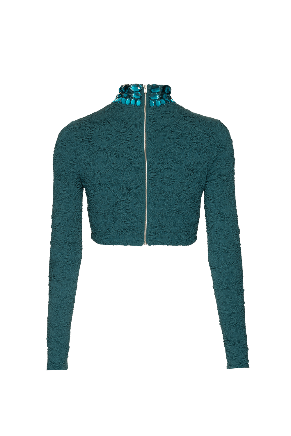 TOP CROPPED GOLA ALTA JACQUARD NOSTALGIC MEMORIES VERDE PETROLEO