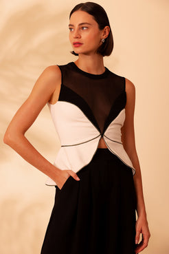 TOP CROPPED BICOLOR CREPE DUAL DREAM OFF WHITE E PRETO