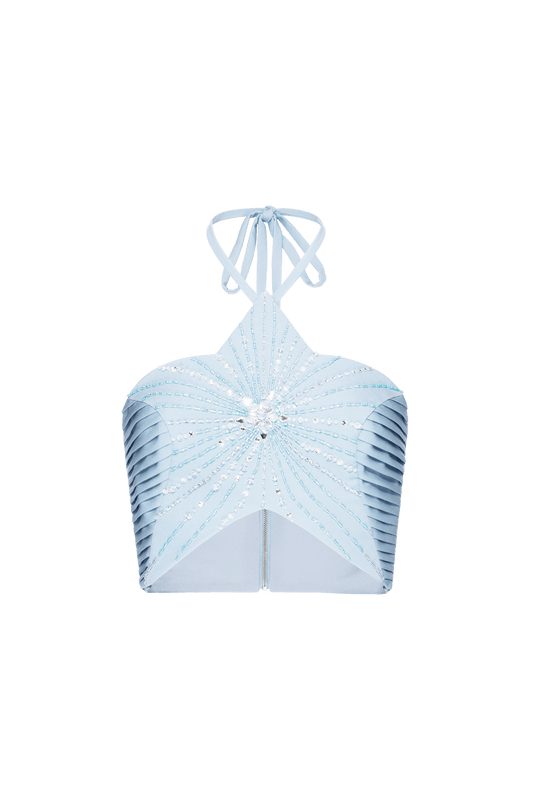 TOP CROPPED STAR DRAPEADO CREPE VICK AZUL AGUA