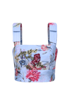 TOP CROPPED CETIM FLORAL MURAKAMI AZUL