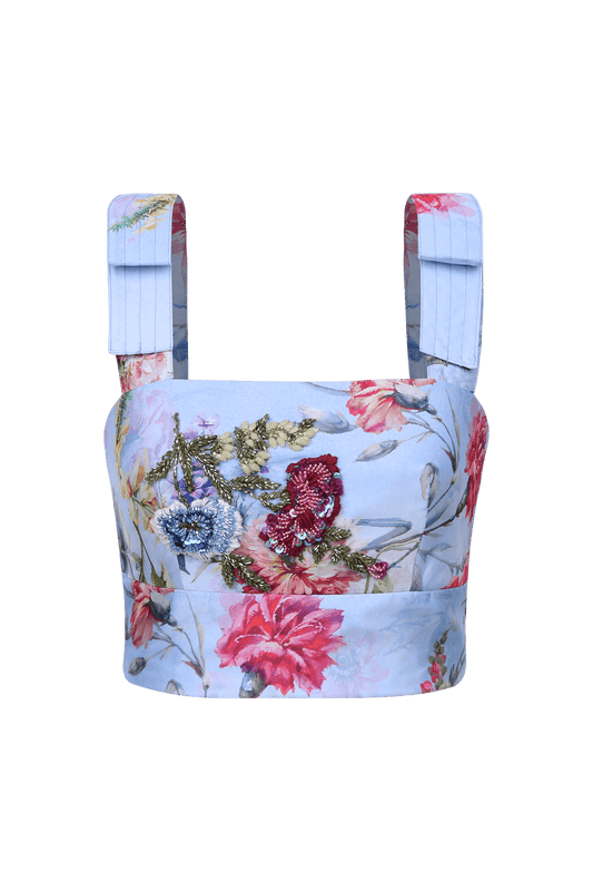 TOP CROPPED CETIM FLORAL MURAKAMI AZUL