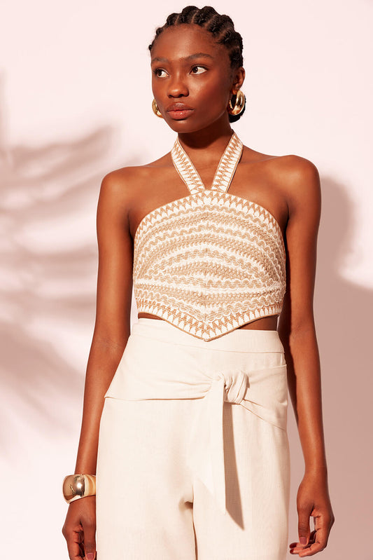 TOP CROPPED ENTREMEIO LINHO NATURAL REFRESH CRU