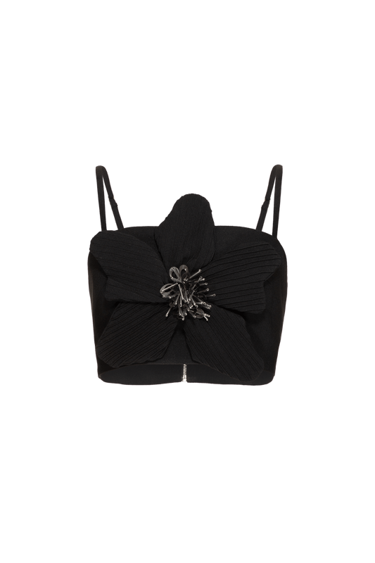 TOP CROPPED FLOWER CREPE JOYFUL PRETO