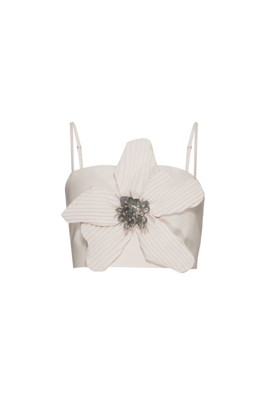 TOP CROPPED FLOWER CREPE JOYFUL OFF WHITE