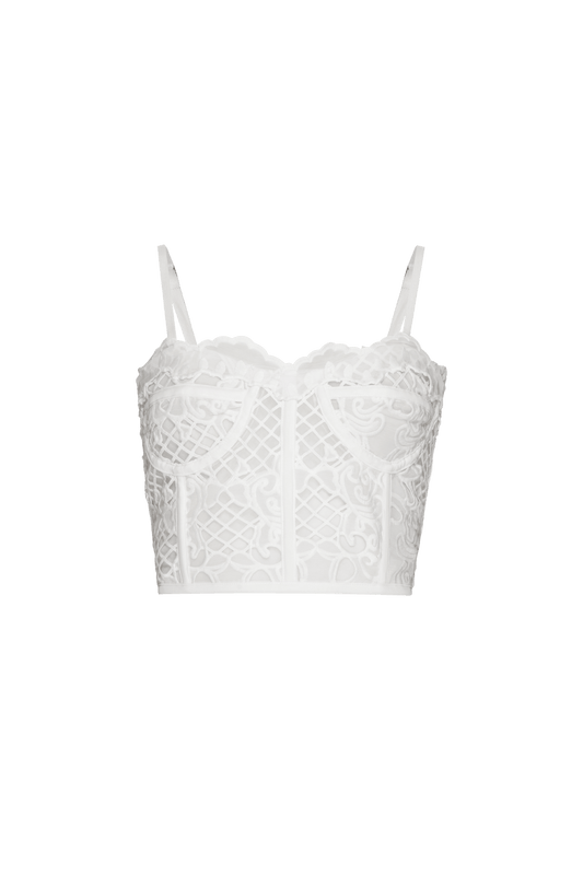 TOP CROPPED TELA RICHILIEU PEARL GLAM OFF WHITE