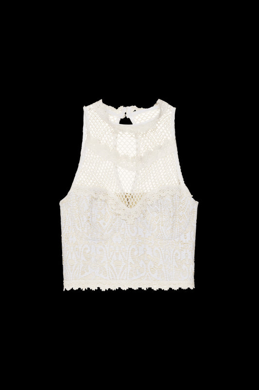 TOP FRENTE ÚNICA ENTREMEIOS TELA LUREX FLASH OFF WHITE