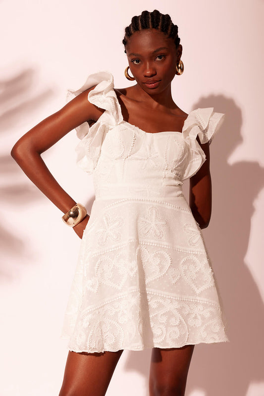 VESTIDO CURTO MANGA BABADOS LIGHT MODERN OFF WHITE