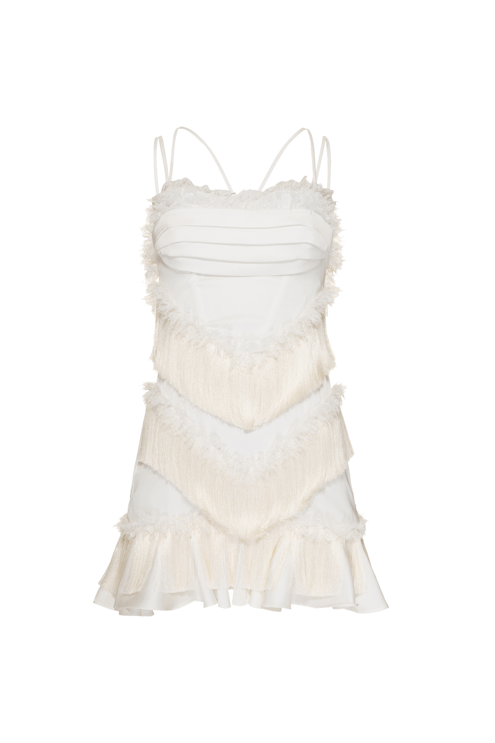 VESTIDO CURTO FRANJAS CETIM OLD GLAM OFF WHITE