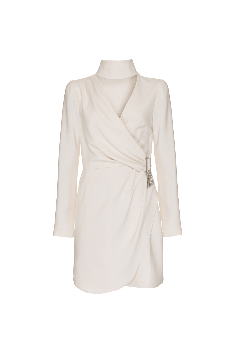 VESTIDO CURTO TRANSPASSADO CREPE DESIRE OFF WHITE