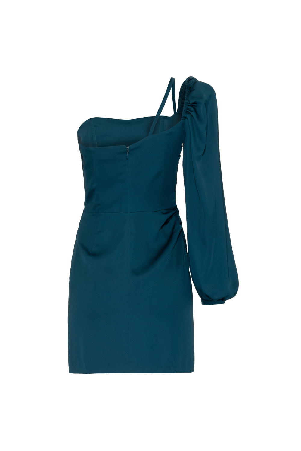 VESTIDO CURTO MANGA ÚNICA CETIM OLD GLAM VERDE