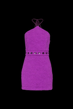 VESTIDO CURTO FRENTE ÚNICA JACQUARD NOSTALGIC MEMORIES ROXO