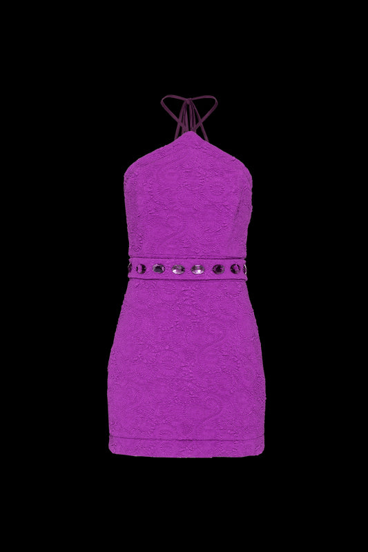 VESTIDO CURTO FRENTE ÚNICA JACQUARD NOSTALGIC MEMORIES ROXO