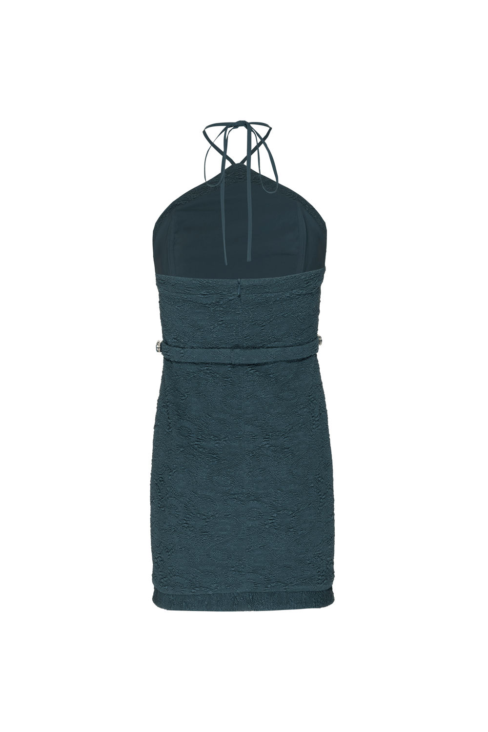 VESTIDO CURTO FRENTE ÚNICA JACQUARD NOSTALGIC MEMORIES VERDE PETROLEO