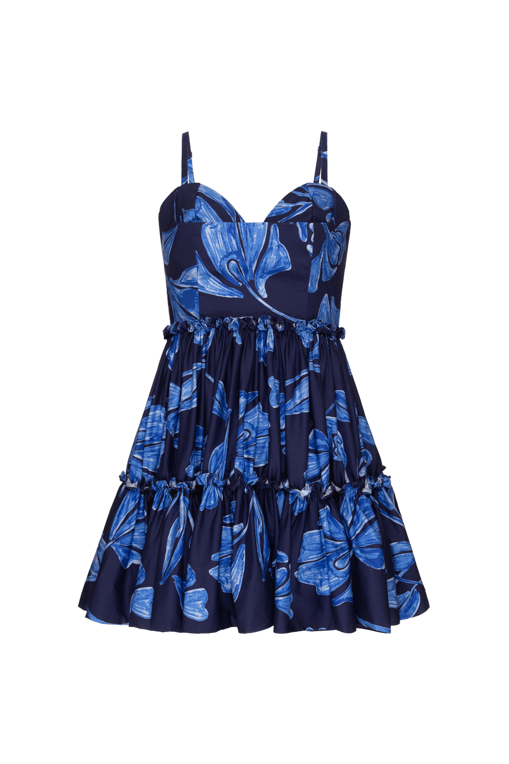 VESTIDO CURTO BABADOS SUZY FLOWER AZUL MARINHO
