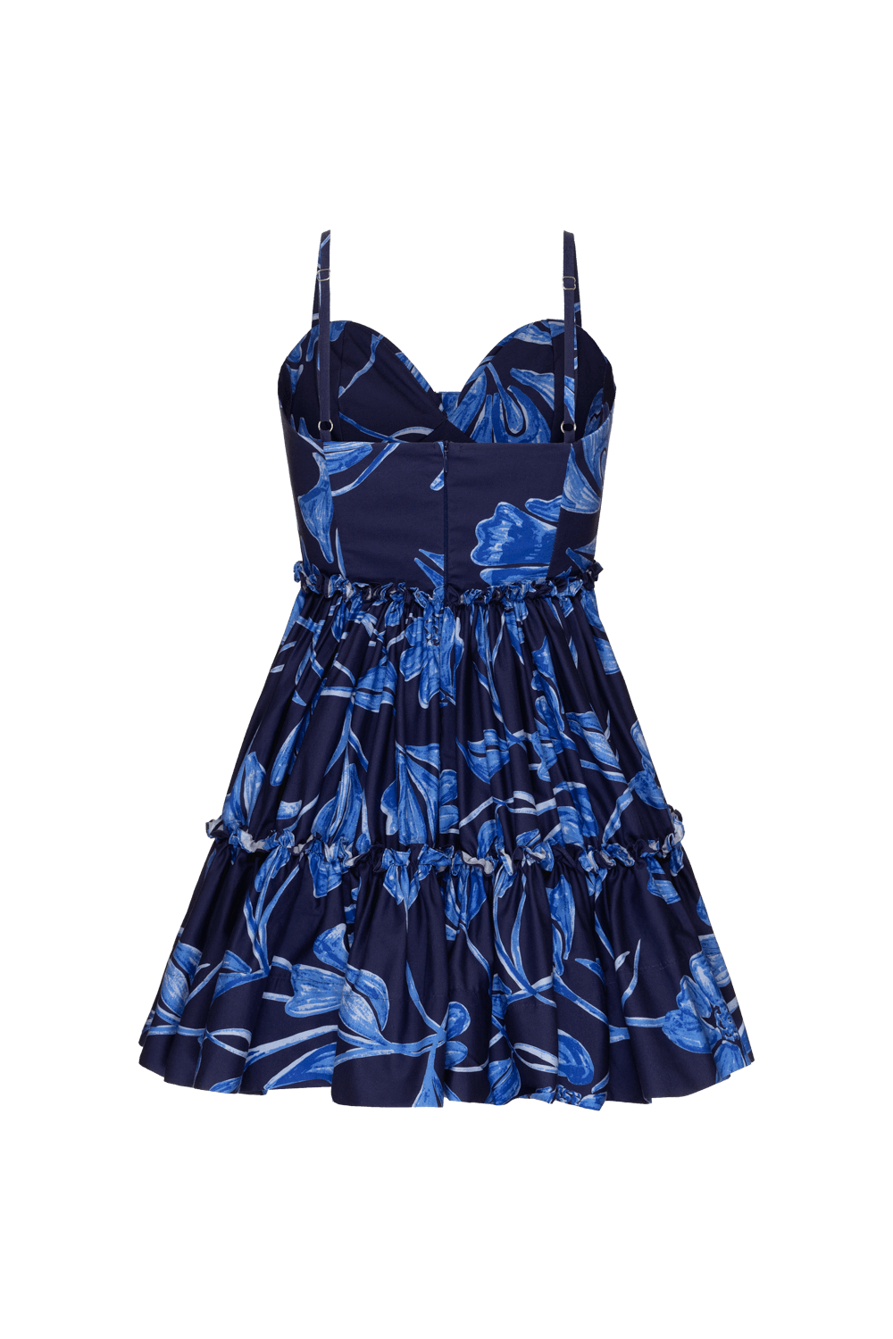 VESTIDO CURTO BABADOS SUZY FLOWER AZUL MARINHO