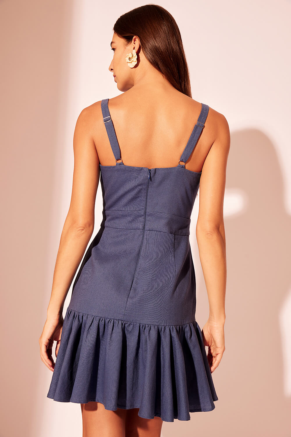 VESTIDO CURTO BABADO LINHO RICHELIEU URBAN MARINHO