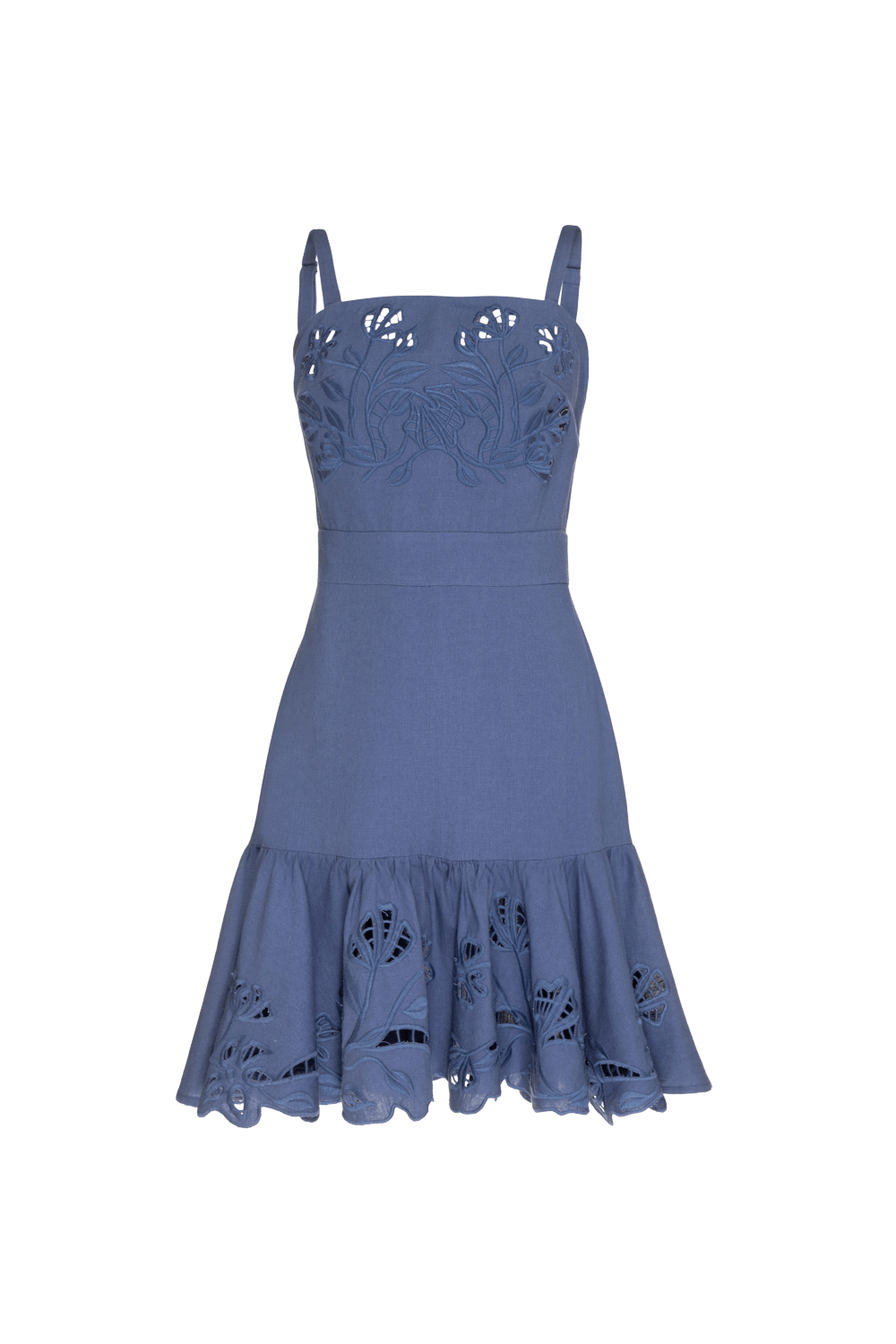 VESTIDO CURTO BABADO LINHO RICHELIEU URBAN MARINHO