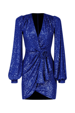 VESTIDO CURTO TRANSPASSADO PAETÊ ROYAL AZUL