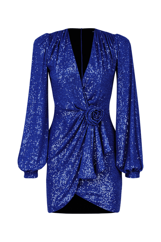 VESTIDO CURTO TRANSPASSADO PAETÊ ROYAL AZUL