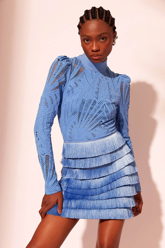 VESTIDO CURTO MANGAS TELA GEMINI SHELL AZUL