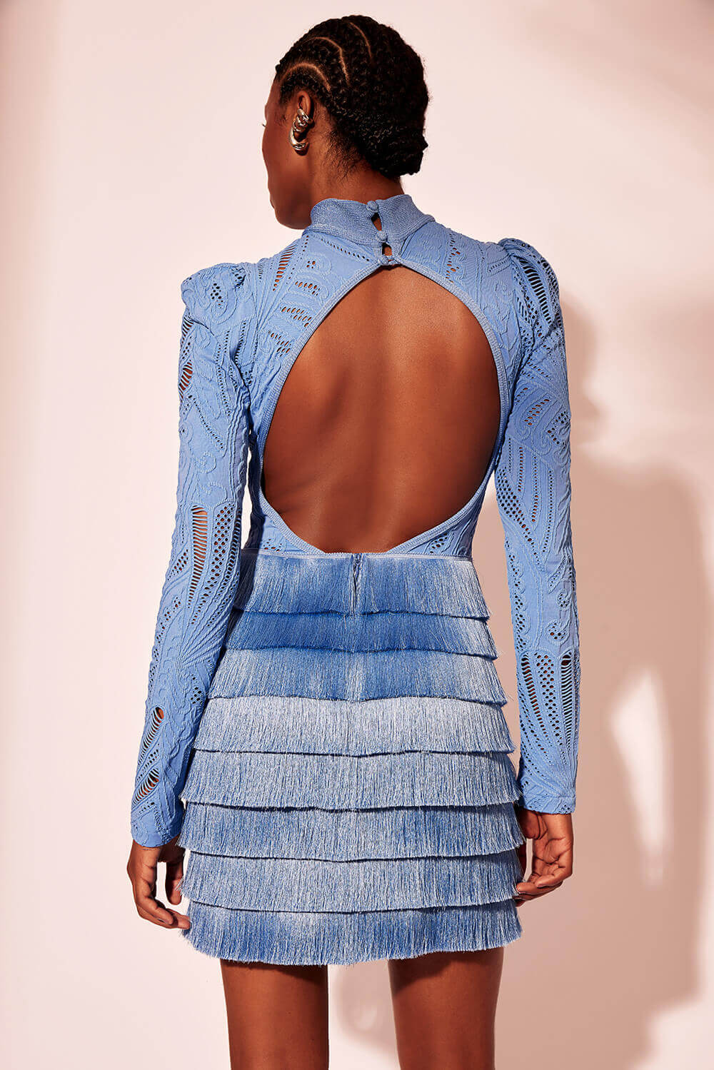 VESTIDO CURTO MANGAS TELA GEMINI SHELL AZUL