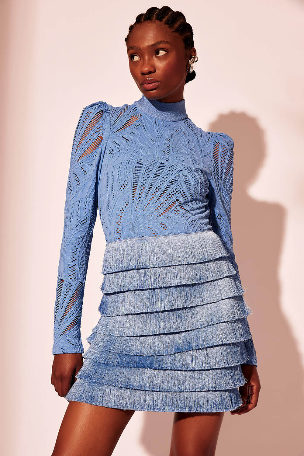 VESTIDO CURTO MANGAS TELA GEMINI SHELL AZUL