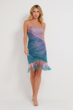 VESTIDO CURTO FRANZIDOS LUREX MIX FUSION KOBAI AZUL