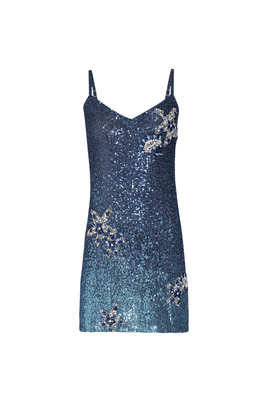 VESTIDO CURTO BORDADO PAETÊ ACQUA AZUL