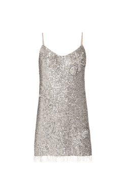 VESTIDO CURTO BORDADO PAETÊ GOLDEN STAR PRATA