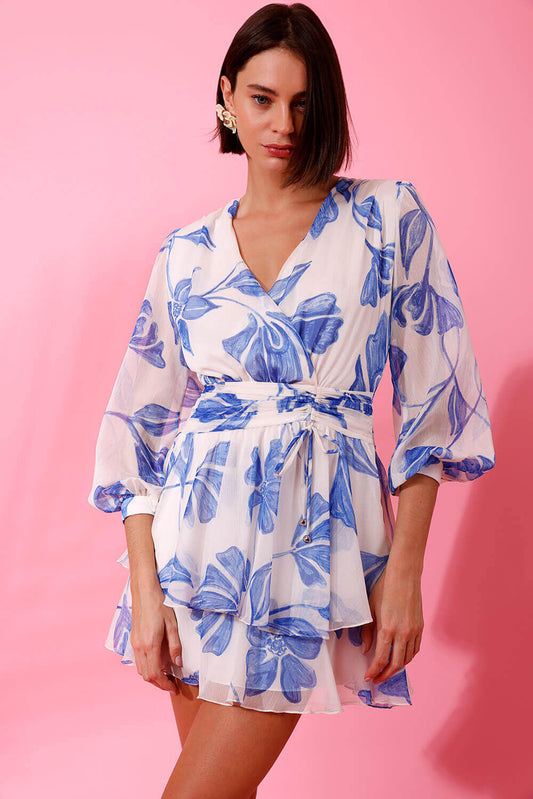 VESTIDO CURTO TRANSPASSADO SUZY FLOWER OFF WHITE