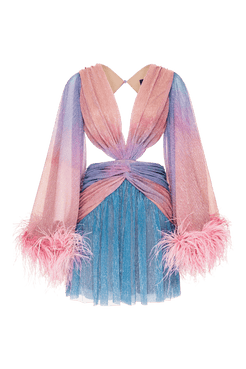 VESTIDO CURTO PLUMAS LUREX MIX FUSION KOBAI AZUL